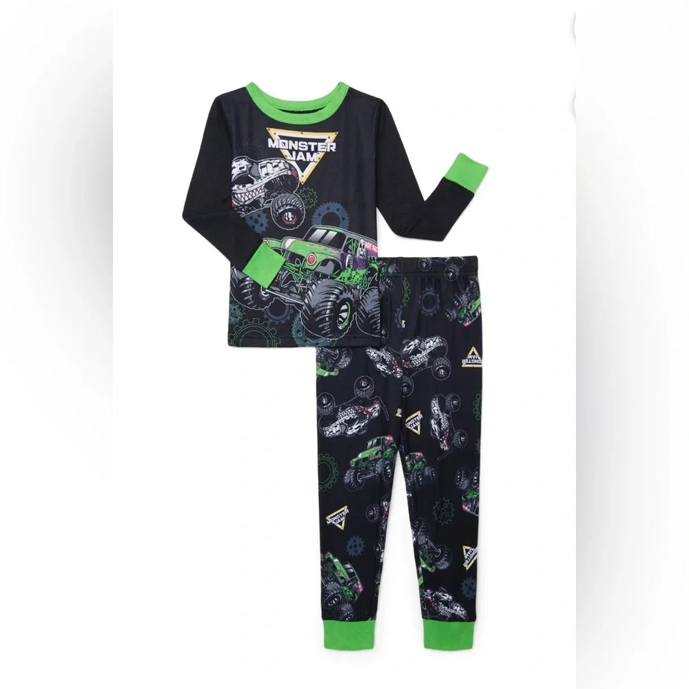 NWT Monster Jam‎ Boys Pajama Set Size 4 Black Green Monster Truck 2PC